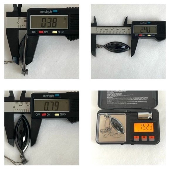 Sterling Silver 925 Oxidized Faceted Black Onyx Marquise Pendant Necklace 17.75" - Picture 10 of 16